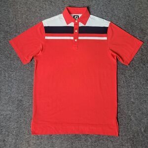 Footjoy Lisle Men's Golf Polo Size S Color Block Red Blue White Chest Striped